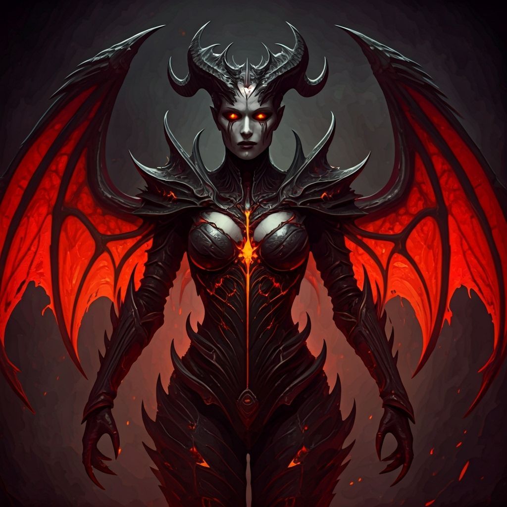 Demonic Queen in Obsidian Armor: Hyperrealistic Dark Fantasy