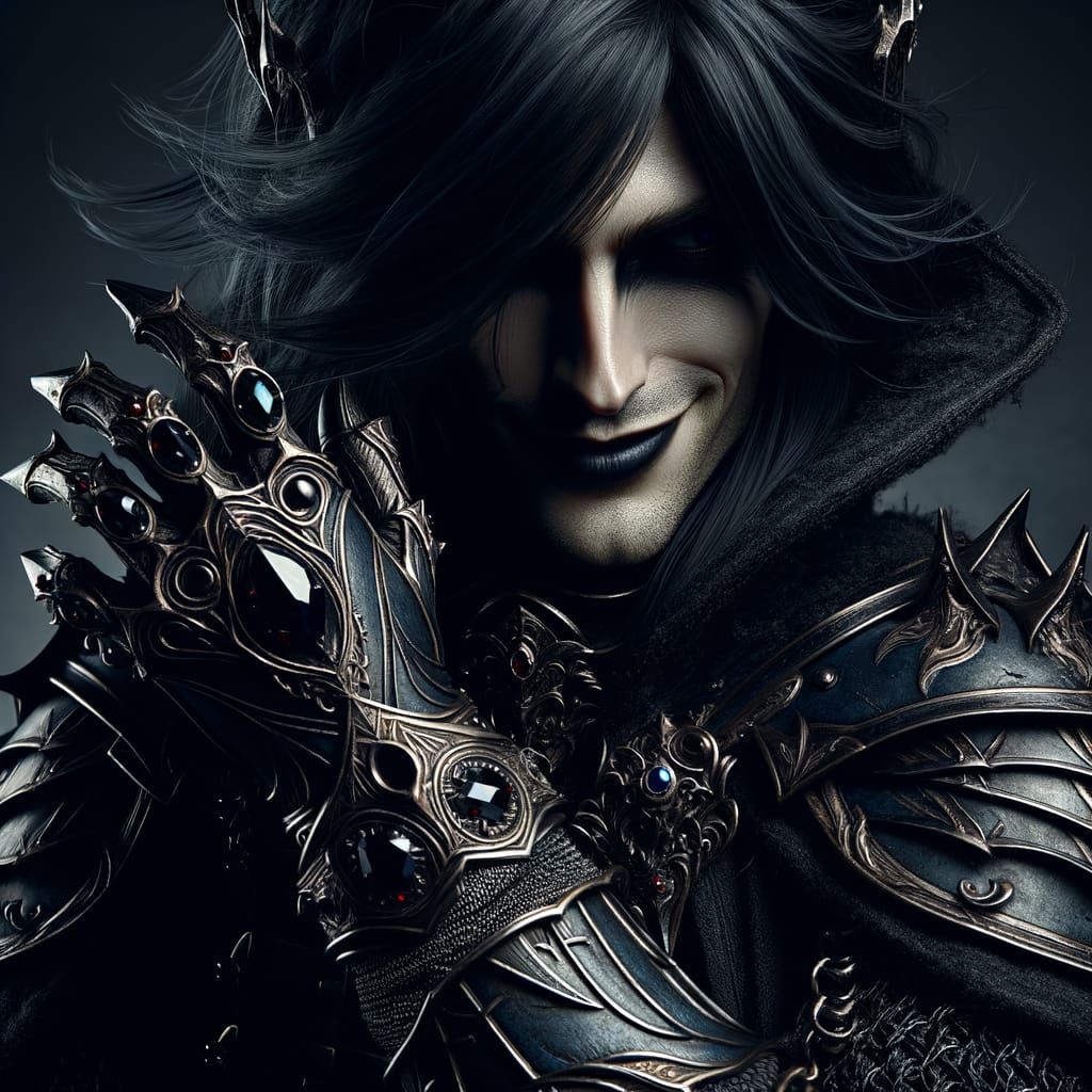 Cunning Warrior in Dark Armor with Jeweled Gauntlet