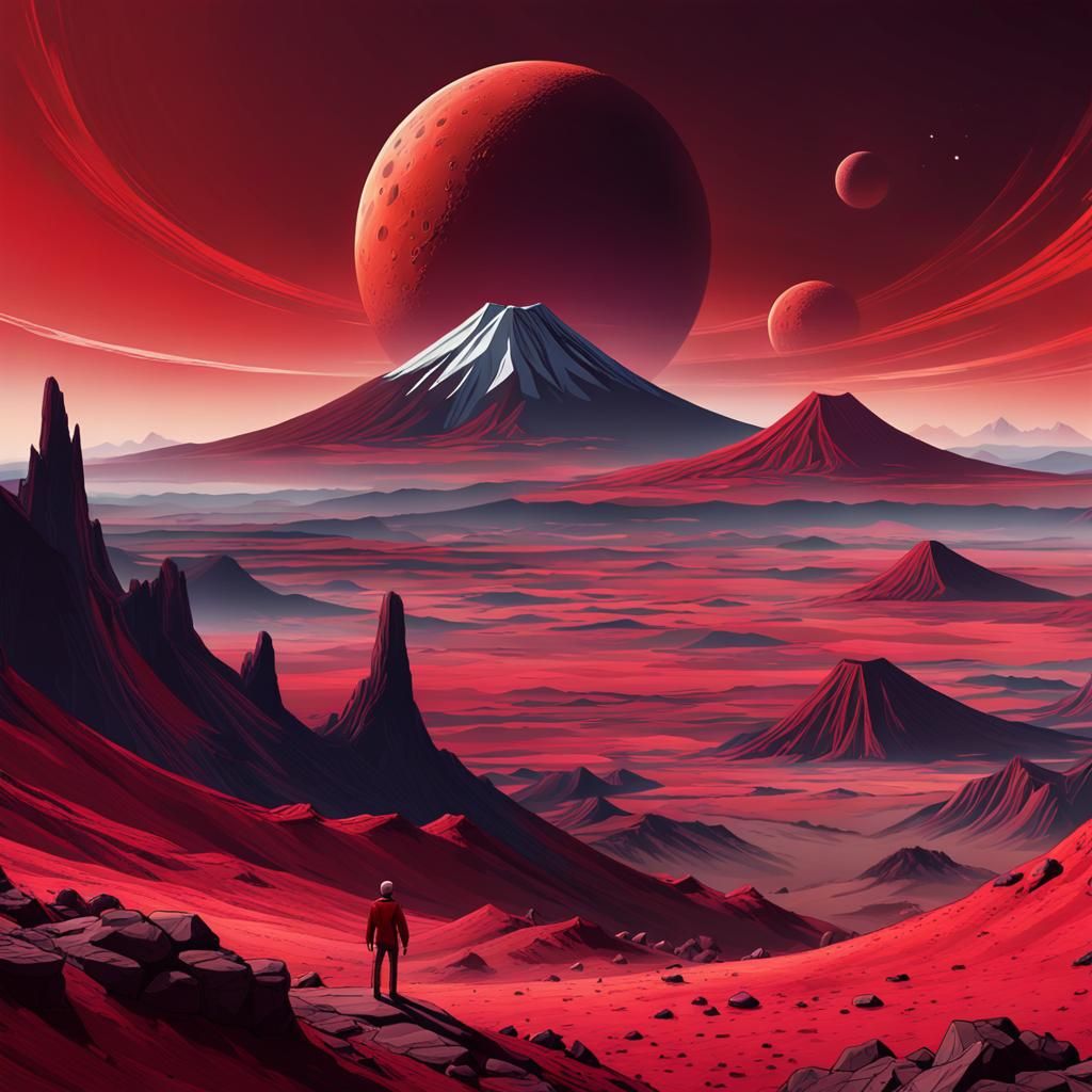 Crimson Desert Vista with Twin Moons