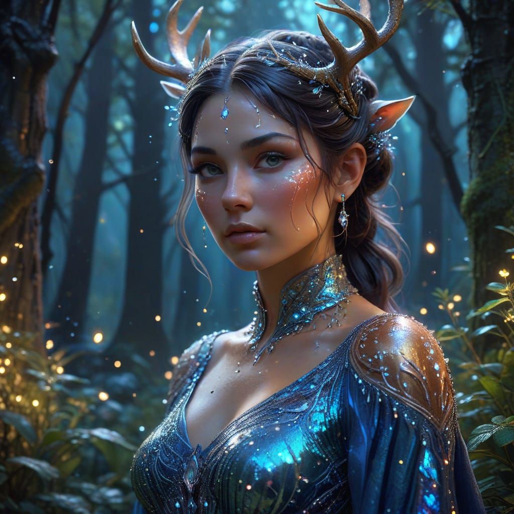 Glowing Lady Deer in Futuristic Graffiti Style