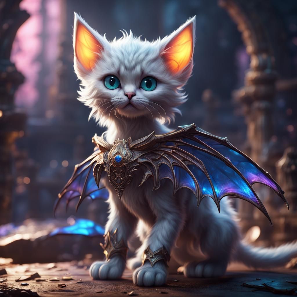 Crystal Kitten with Bat Wings: Fantasy Concept Art