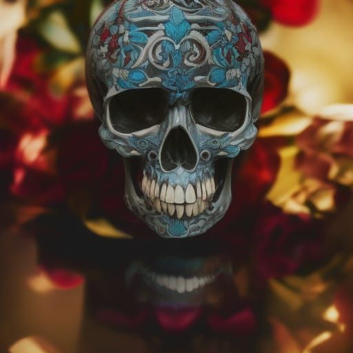 Ornate Skull in Photorealistic Style, Bokeh