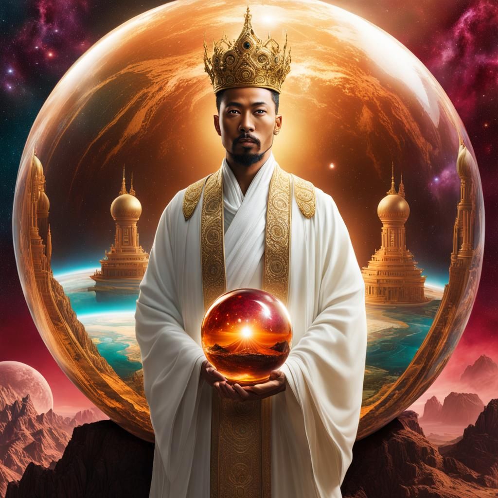 Cosmic Taoist King in Lemurian Paradise: Hyperrealistic Art