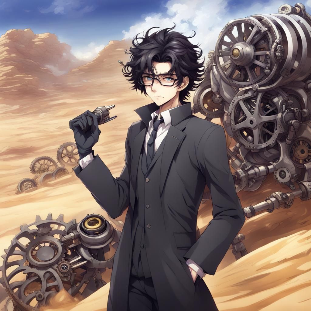 Handsome Scientist in Anime Style Searches Desert