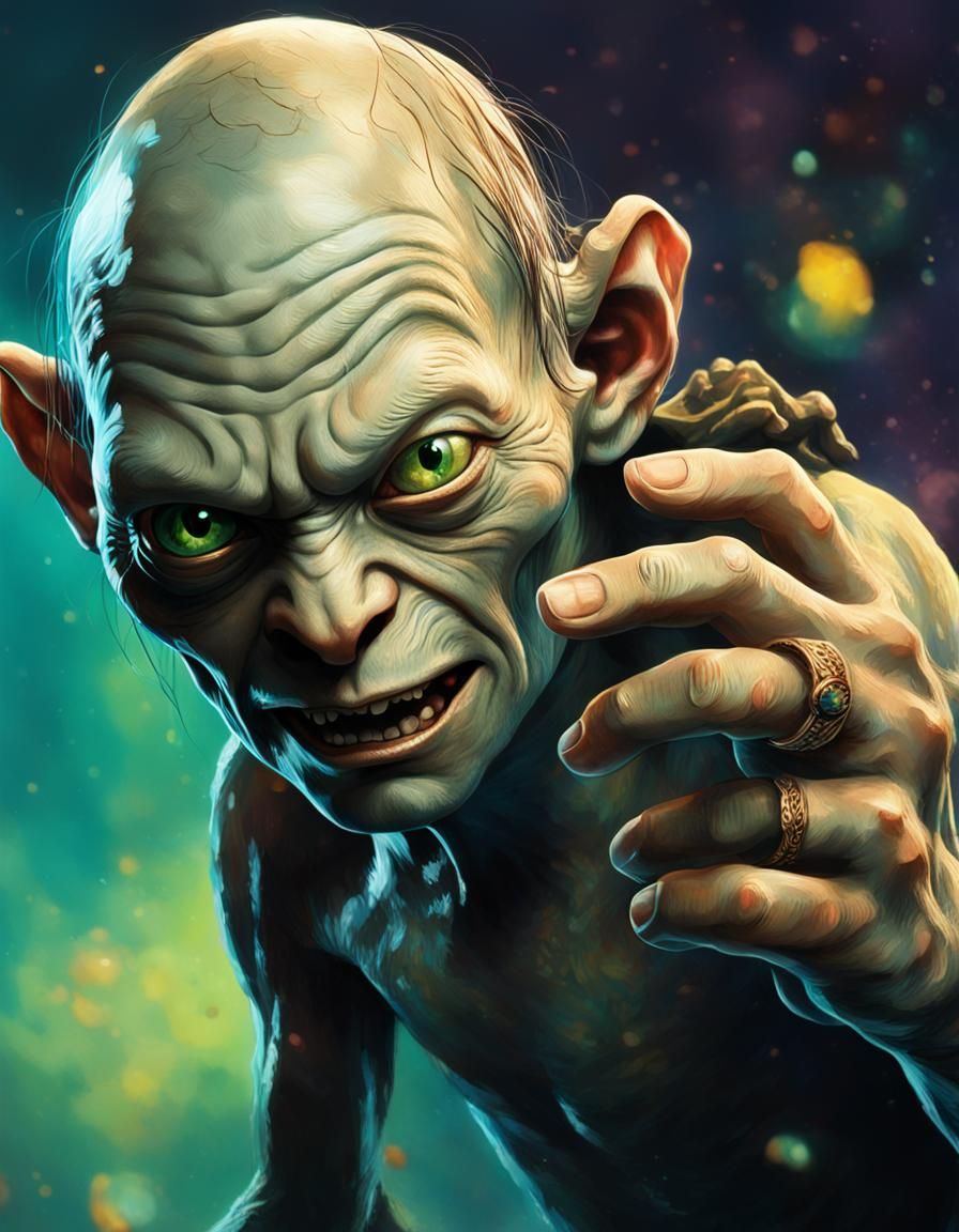 Gollum and the Precious Ring: Hyperrealistic Portrait