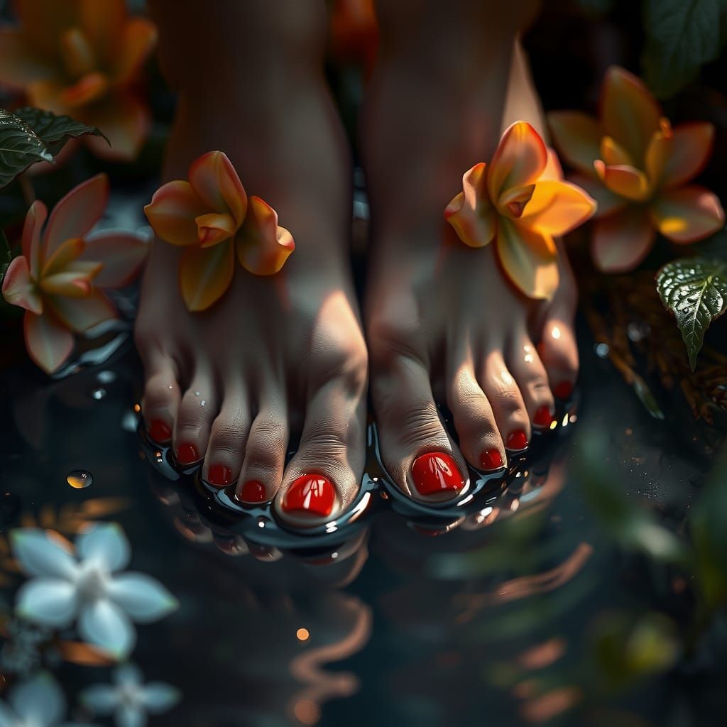 Bare Feet with Red Toenails in Ethereal Lighting