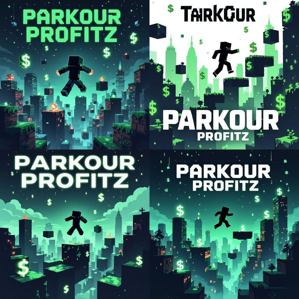 Minecraft Parkour Skyline Banner with Cyberpunk Elements