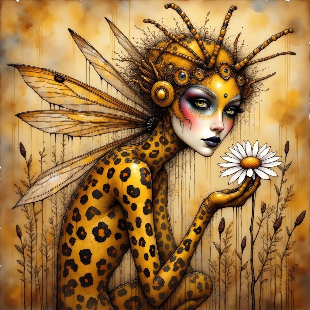 <lora:Ink Poet:1.0> Surreal bee woman