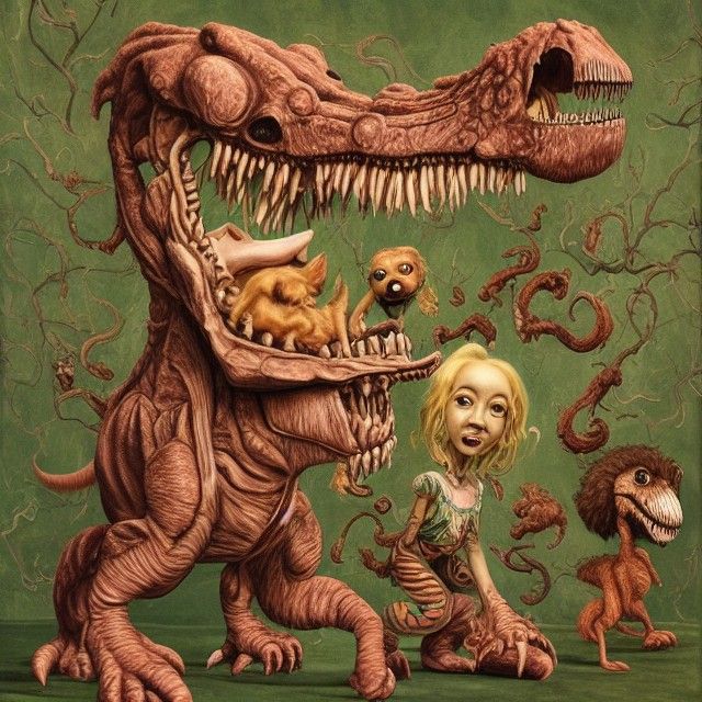 Dog with T-Rex Arms in Surreal Portrait Art