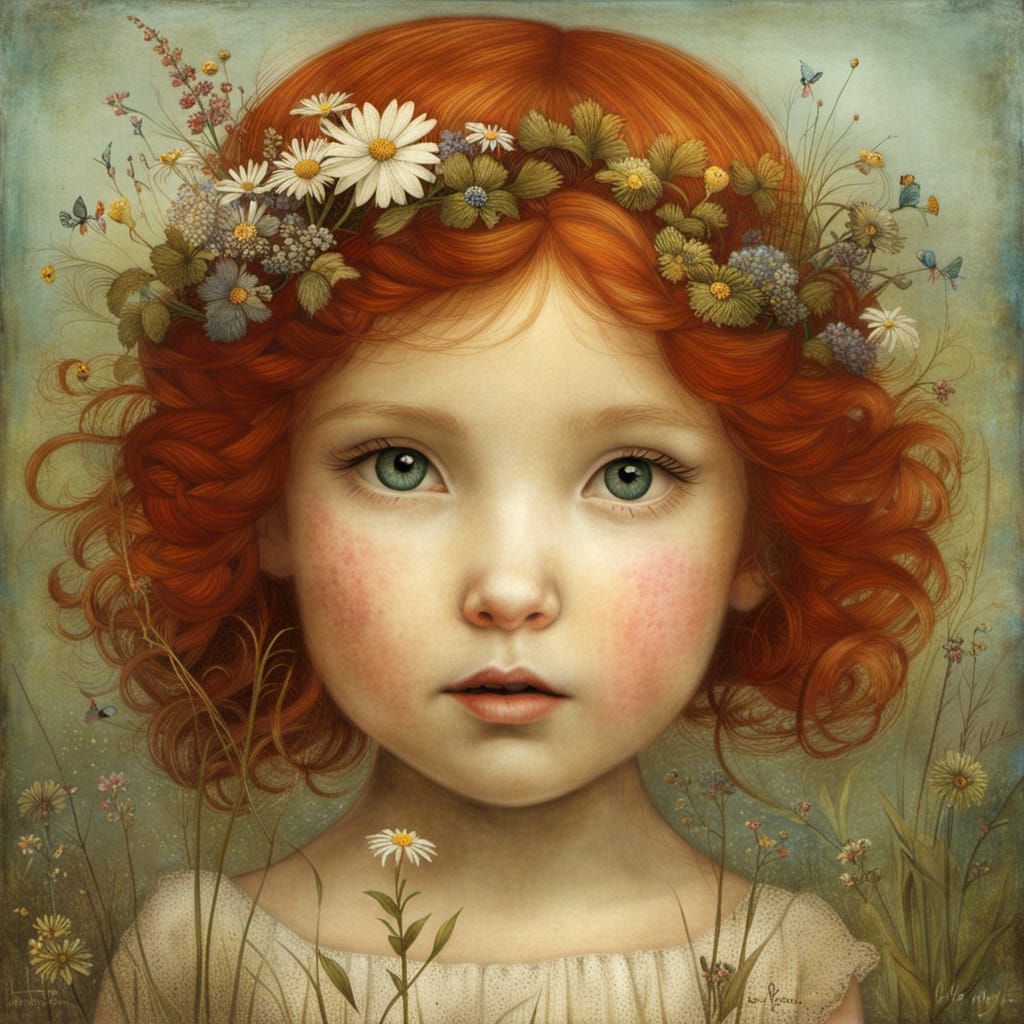 Redhead Toddler with Wildflowers: Fairytale Portrait
