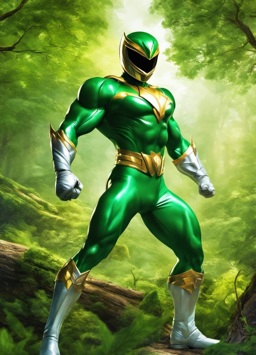 Bodybuilder Green Ranger in Spandex Comic Art