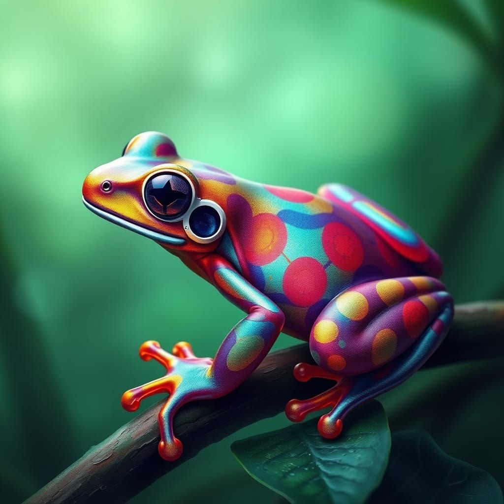 Iridescent Poisonous Frog in Emerald Rainforest