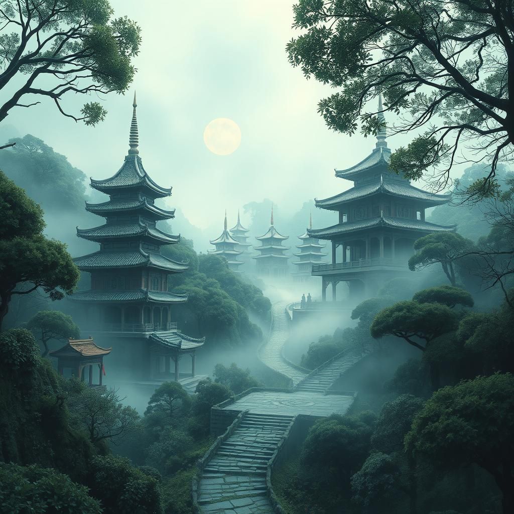 Serene Far Eastern Temples in Dreamscape Landscape