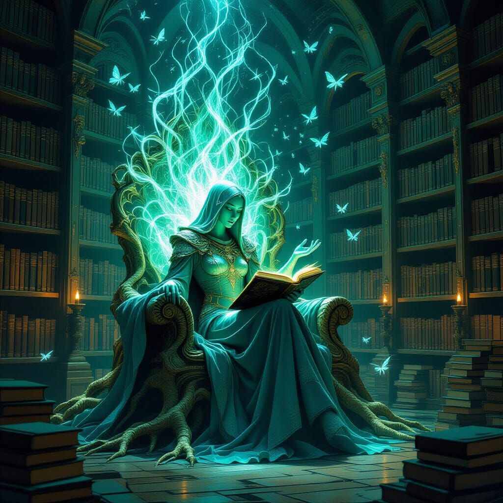 Sentient Root Library Goddess with Arcane Energy