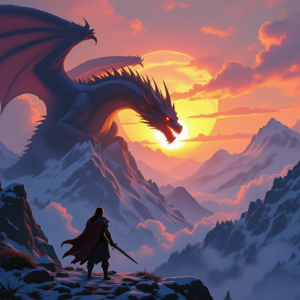 Epic Dragon Confrontation at Sunrise: Cinematic Digital Art