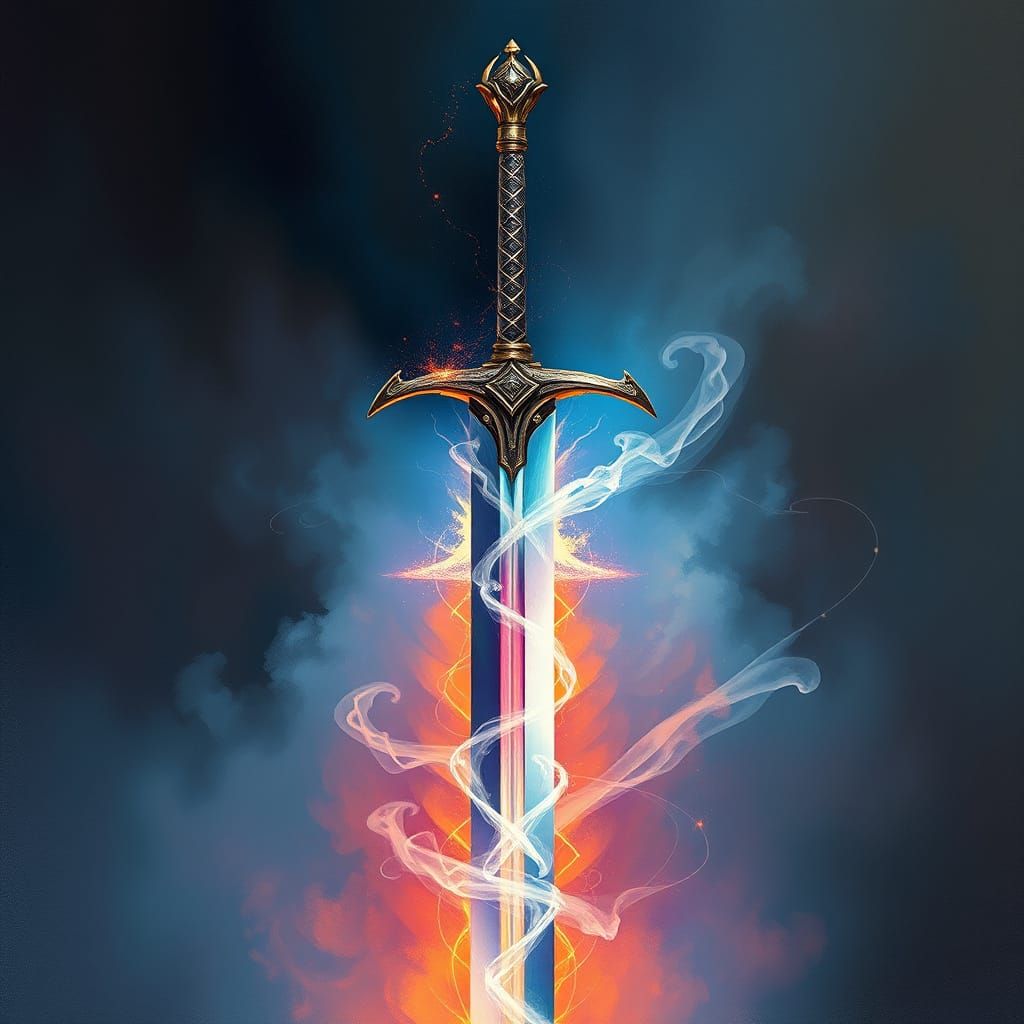 Ethereal Phosphorus Sword in Gouache Impressionist Style