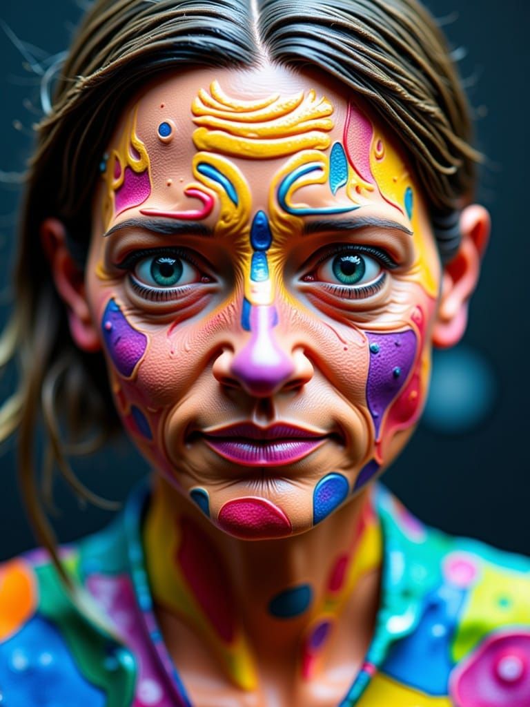 Woman's Subtle Smile Hides Melancholy in Vibrant, Dreamlike....