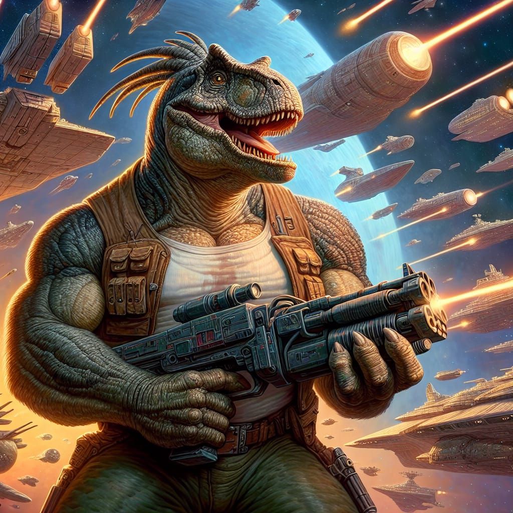 Muscular Parasaurolophus in Sci-Fi Suit with Laser Guns