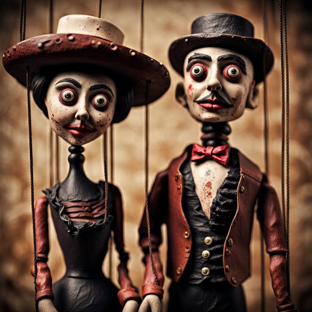 Sinister Clay Marionette Couple in 3D