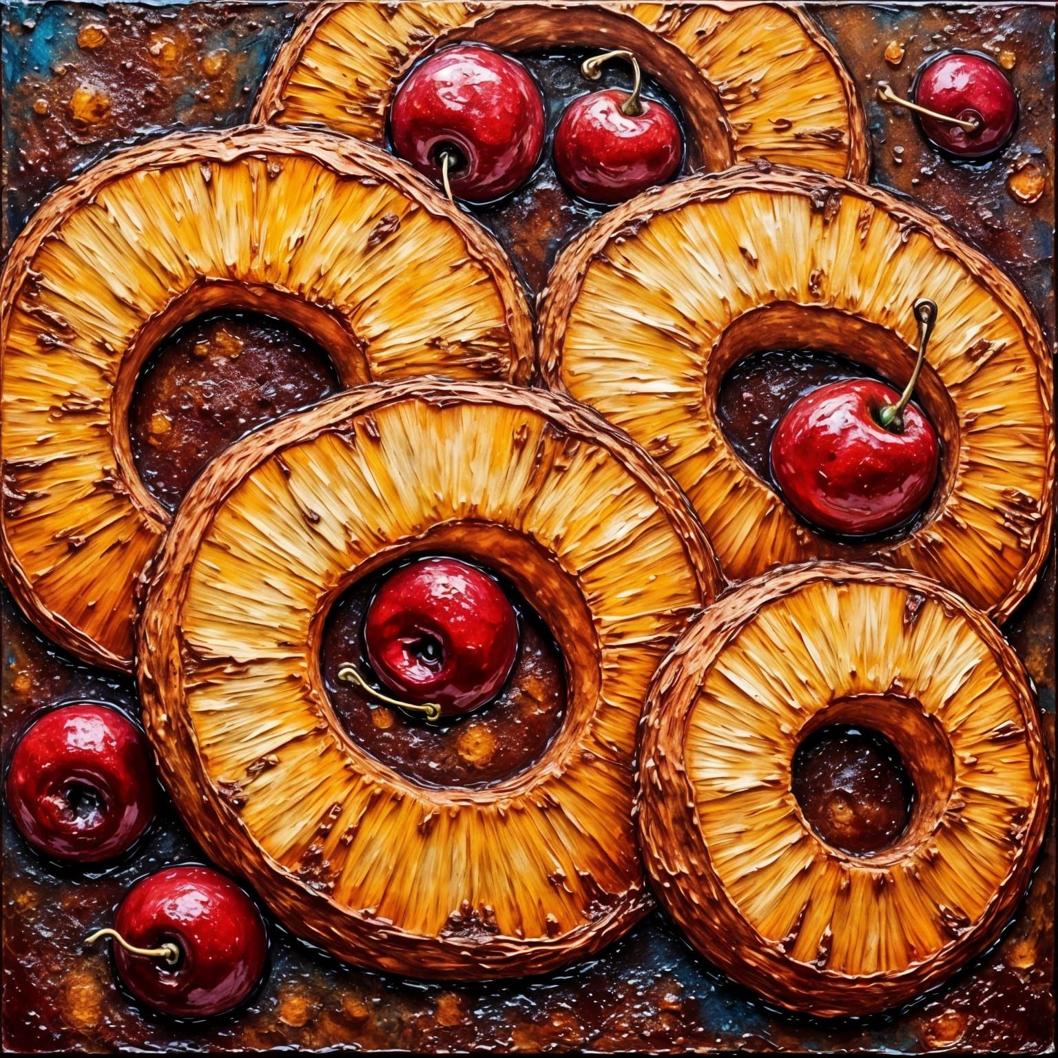 Neo-Impressionist Pineapple Upside Down Cake in Vibrant Oil ...