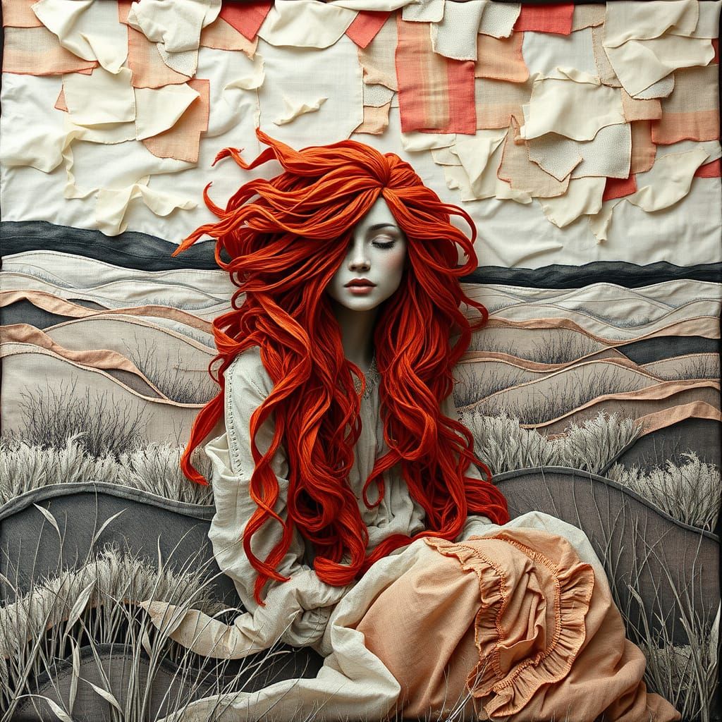 Textile Tapestry Scene in Charcoal Drawing Style