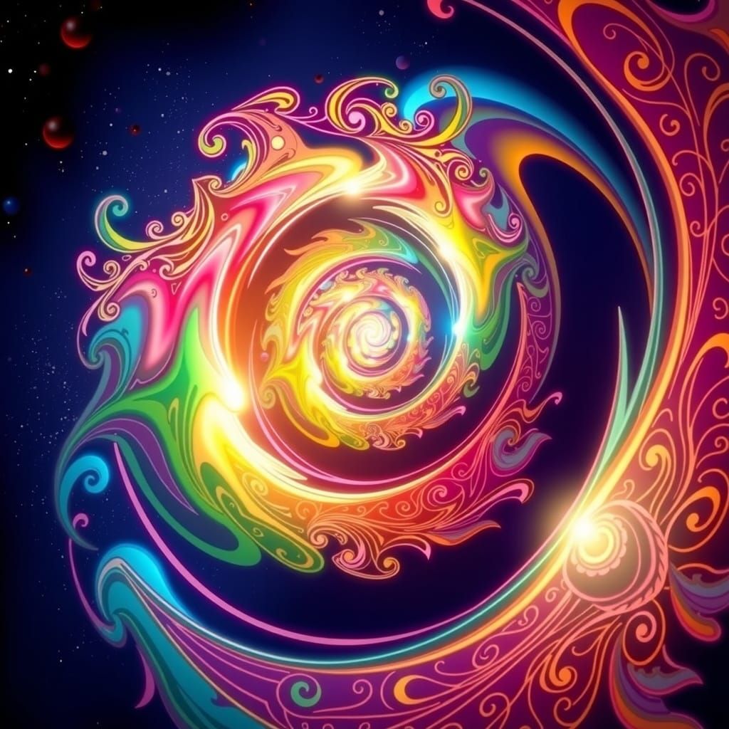 Vibrant Cosmic Vortex in Art Nouveau Style