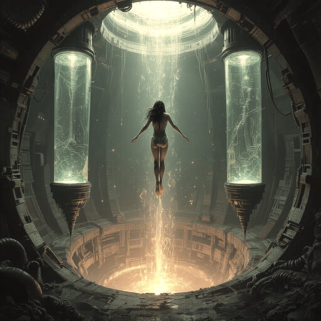 Biomechanical Diver in Giger Style: Descent to Earth's Core