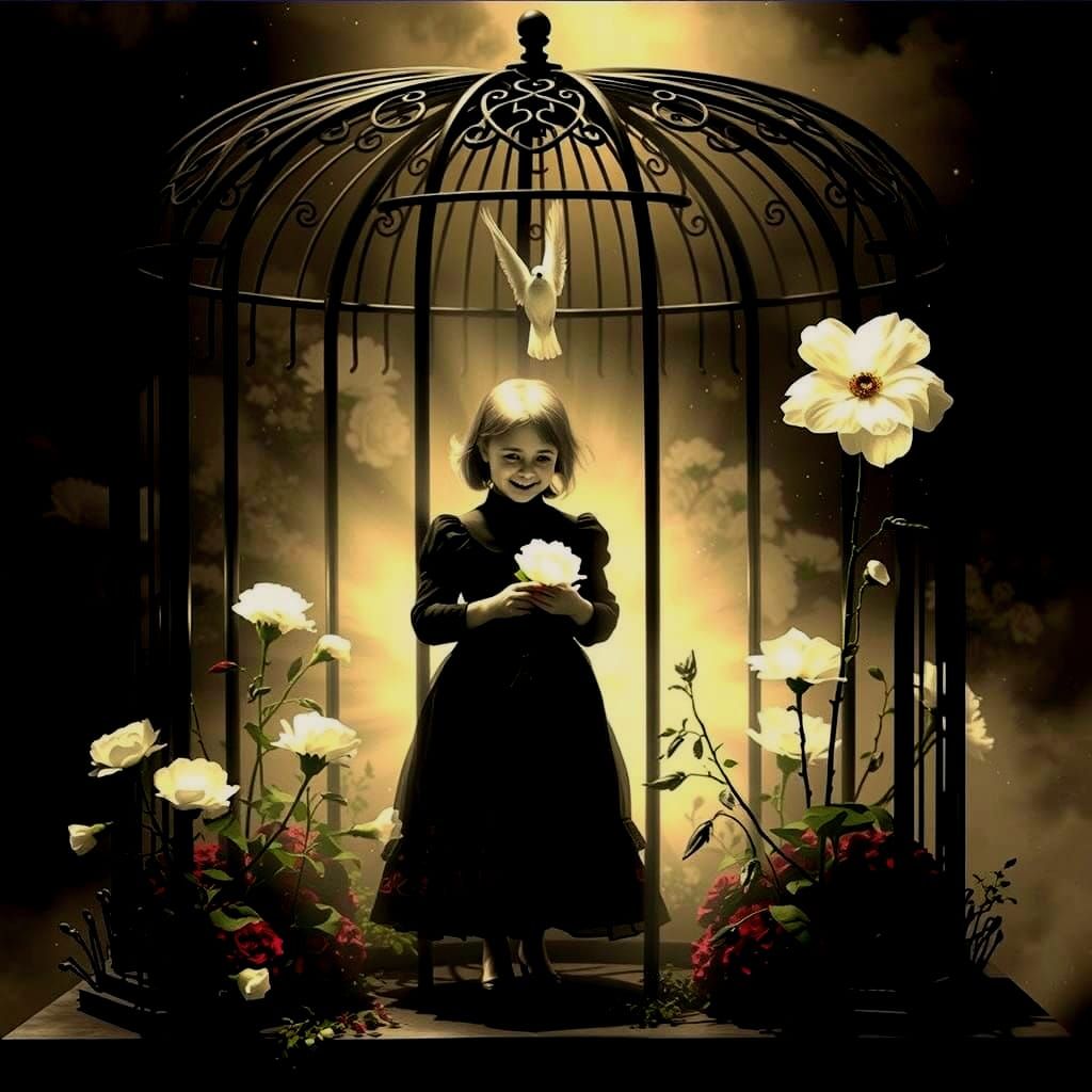 Child in Gothic Cage, Dreamlike Atmosphere
