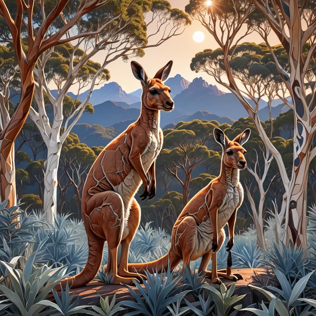 Kangaroo and Joey in Glitch Art Style