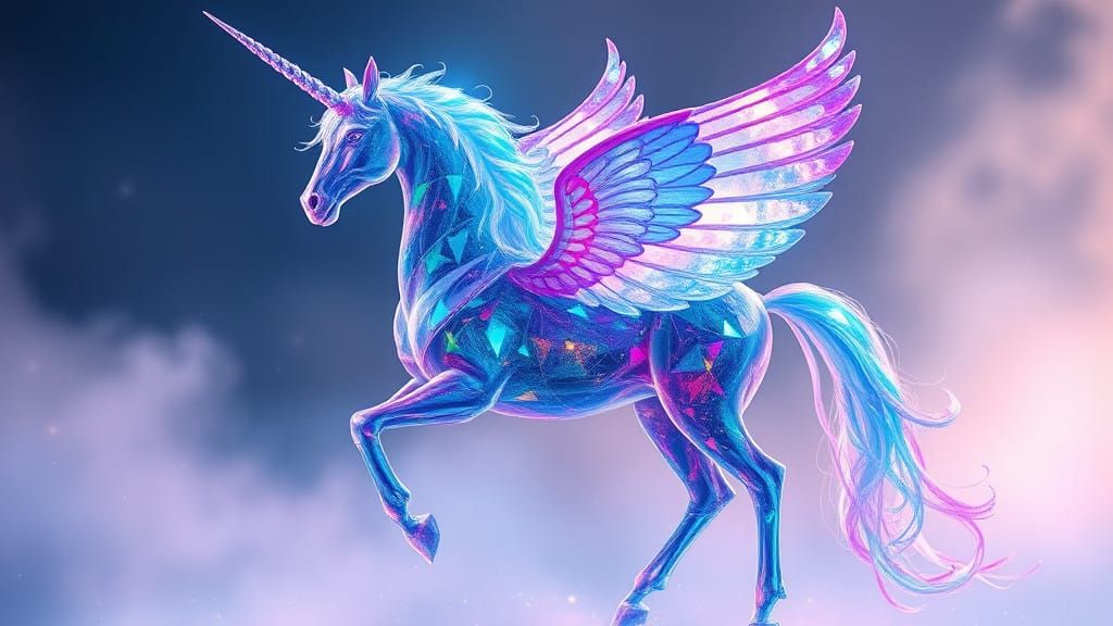 Crystal Unicorn with Kaleidoscope Wings and Dreamy Aura