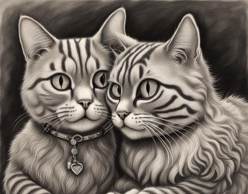 Valentine's Day Cats in Louis Wain Style