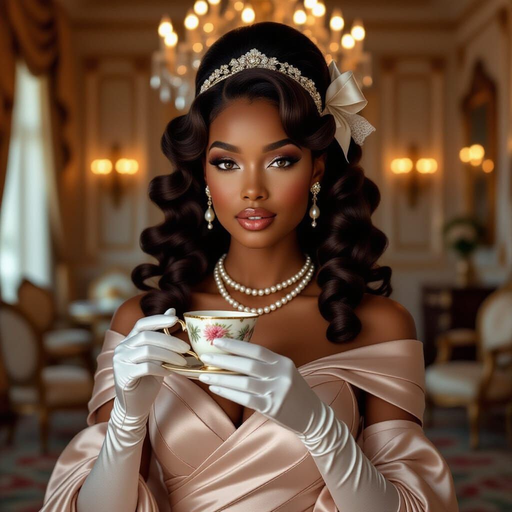 Elegant Woman with Luminous Skin in Satin Gown