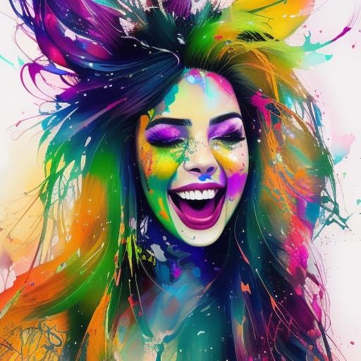 Laughing Witch: Colourful Watercolour Splash Art