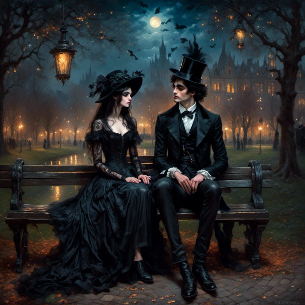 Gothic Girl in Moonlight Park: Dark Art