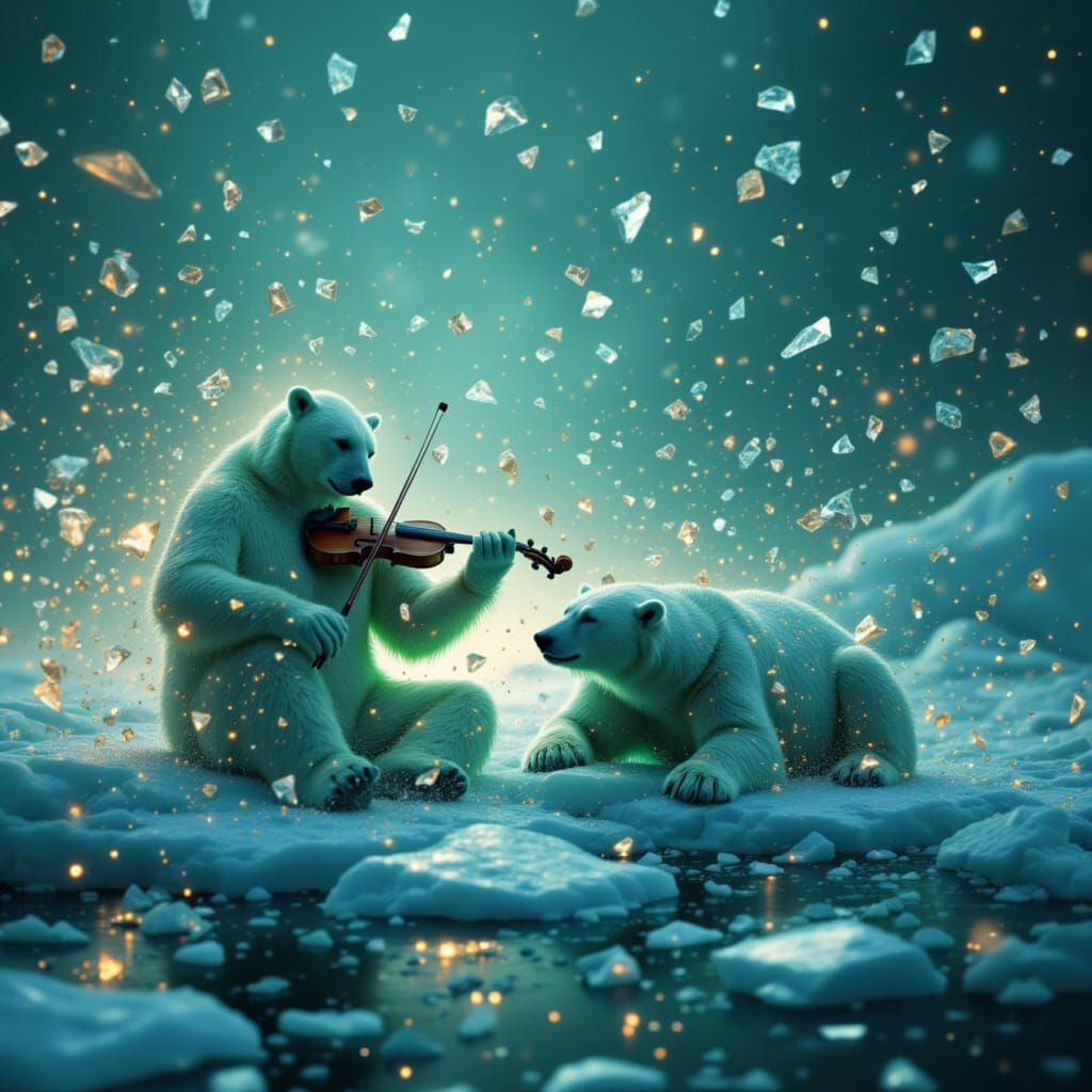 Polar Bear and Violinist on Ice Floe in Cinematic Style