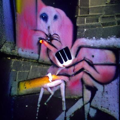 Surreal Spider Smokes in Neon Alley
