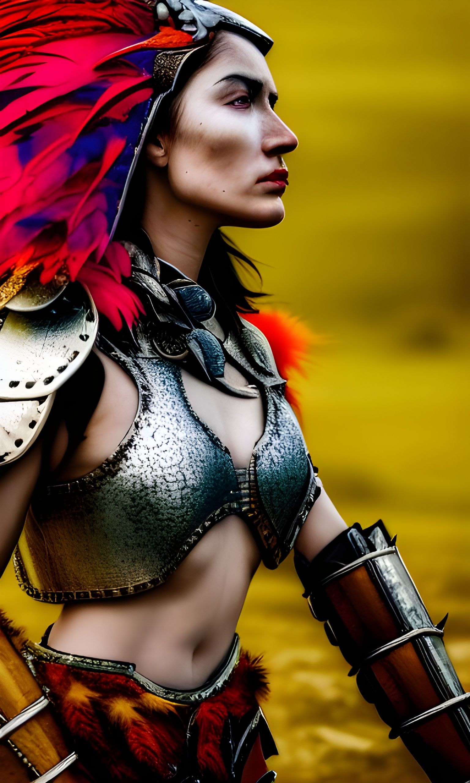 Warrior Woman in Desolate Land: Hyper-Realistic Portrait