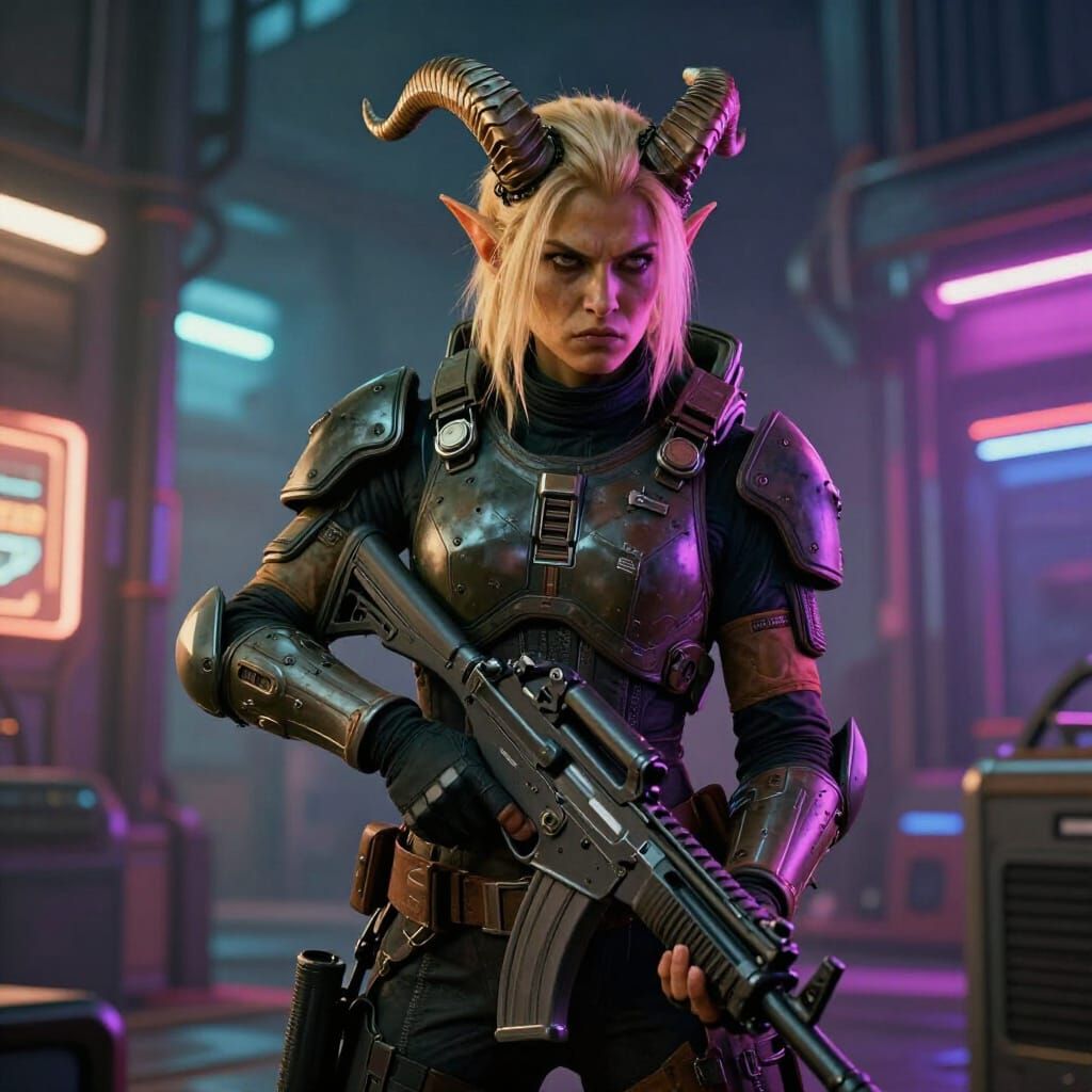 Cyberpunk Troll Warrior with Machine Gun