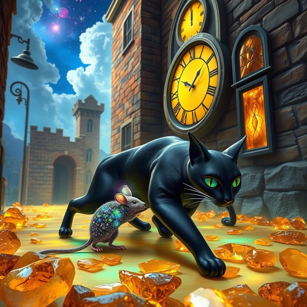 Surreal Cat and Mouse Chase in Trompe l'Oeil Alley