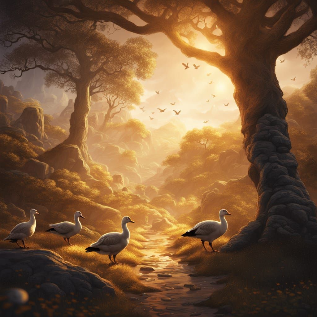 Mystical Forest Goose Shepherd Matte Painting