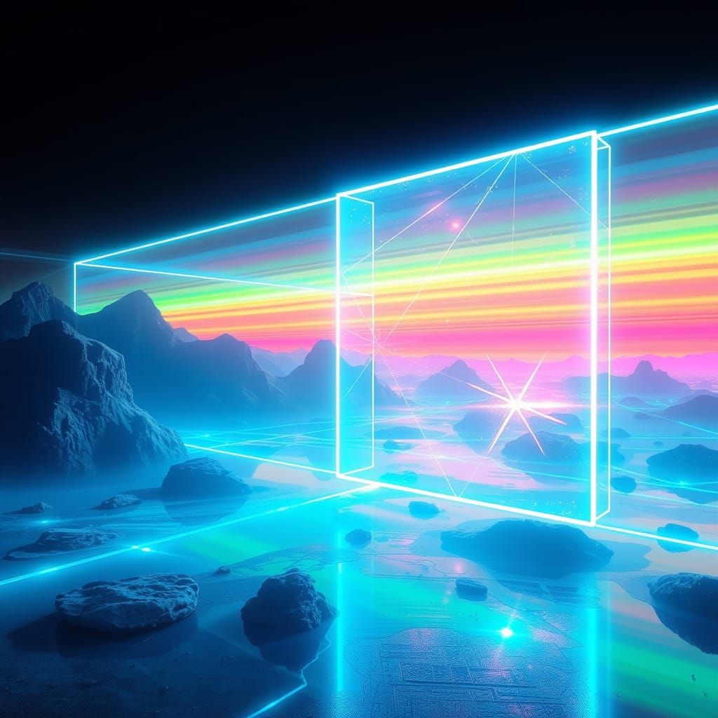 Neon Holographic Display in Cyberpunk Landscape
