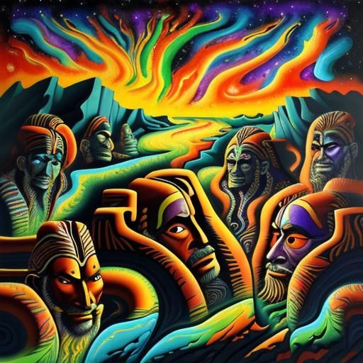 Impasto Aboriginal Star People Transforming in Color