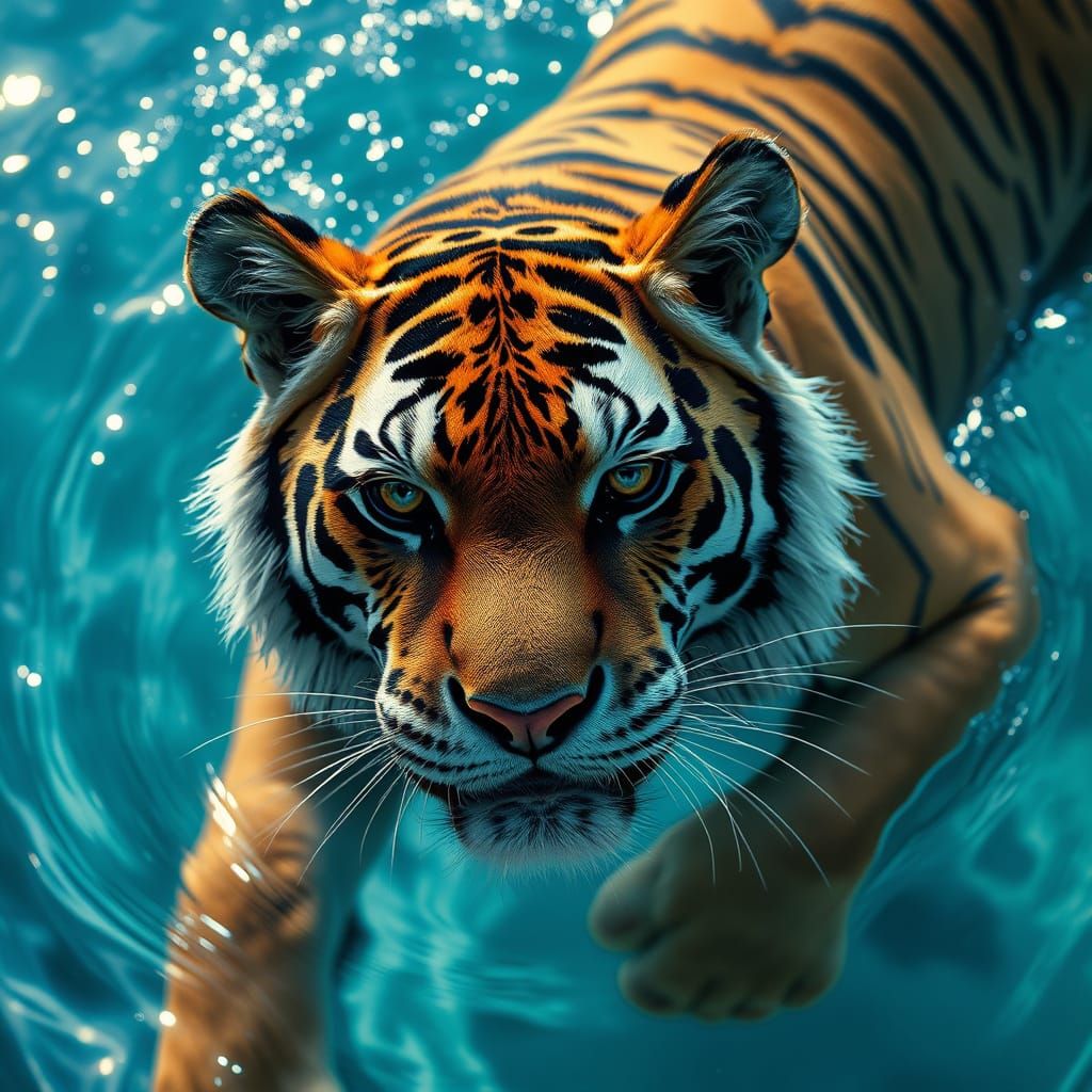 Magical swimming tiger