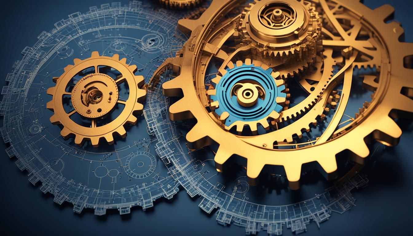 Intricate Rube Goldberg Machine Blueprint Hologram