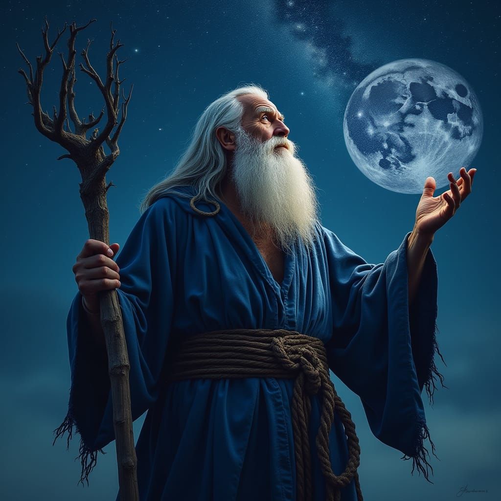 Ethereal Centenarian Stands Under Star-Studded Sky