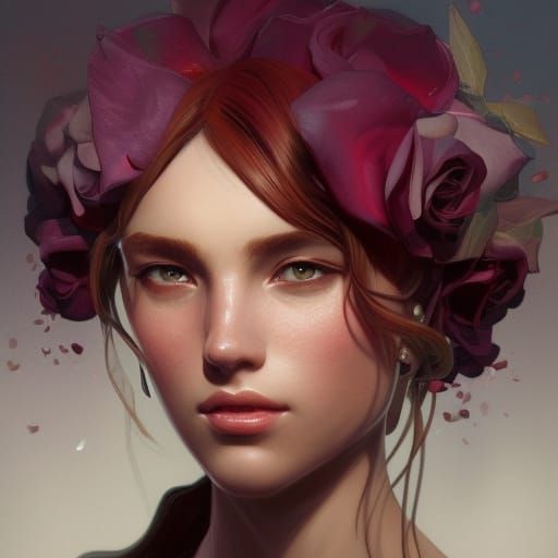 Detailed Rose King Portrait in Art Nouveau Style