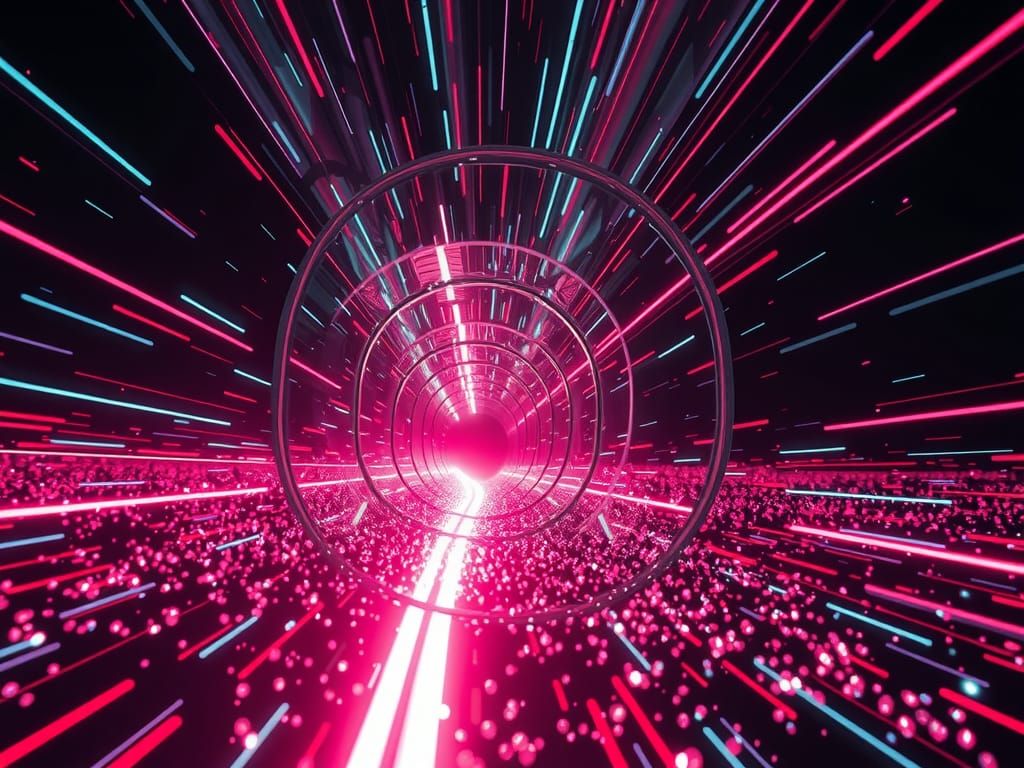 Neon Light Trails in Hyperspeed Tunnel