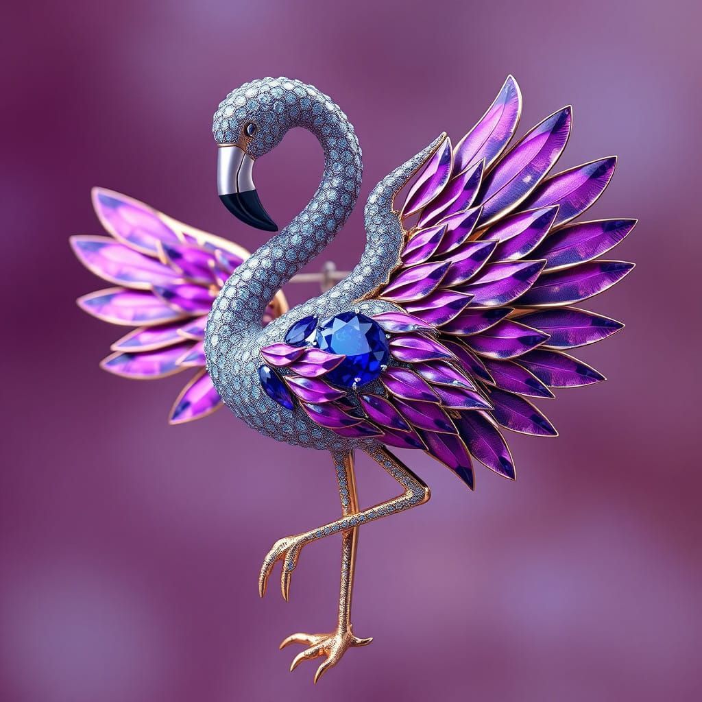 Ethereal Flamingo Brooch in Vibrant Iridescent Colors