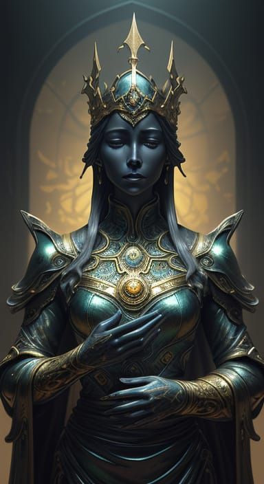 Ethereal Porcelain Goddess in a Dimly Lit Chamber, Cyberpunk...