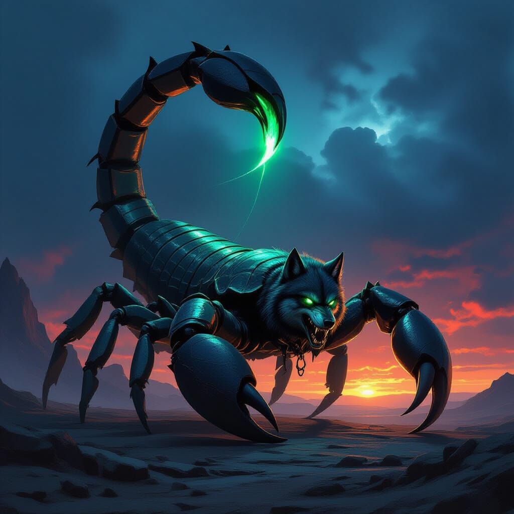 Colossal Scorpion-Wolf Hybrid in Dark Fantasy Style
